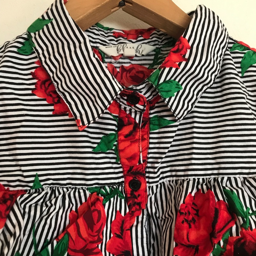 SOLD Floral Striped Cold Shoulder Tank Small - Picture 3 of 7